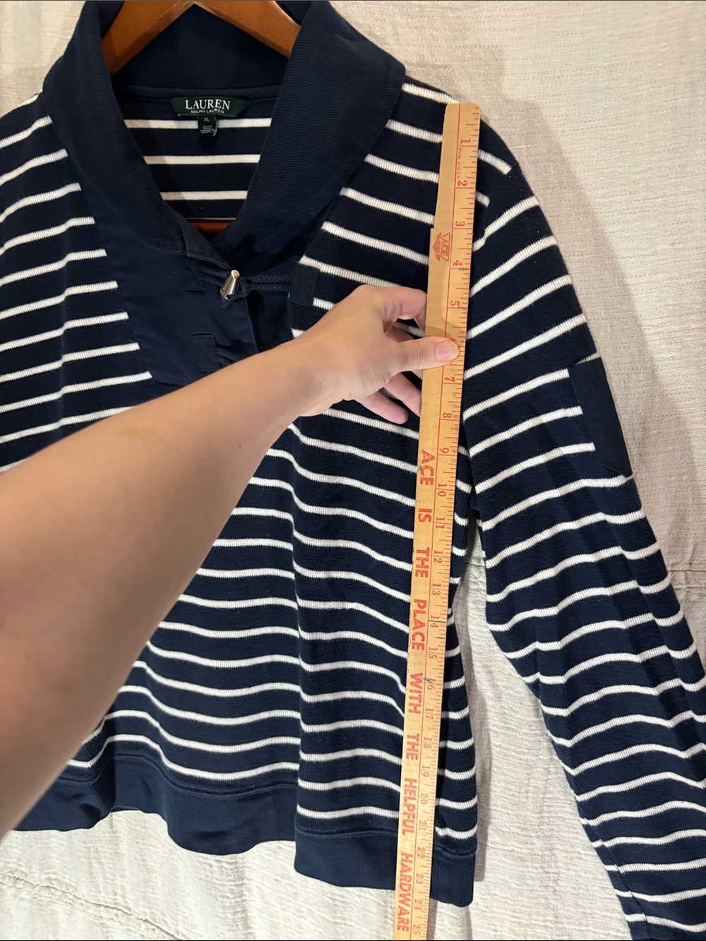 Lauren Ralph Lauren Striped Toggle Collar Knit Sweater Navy White XL 100%Cotton - Picture 4 of 8